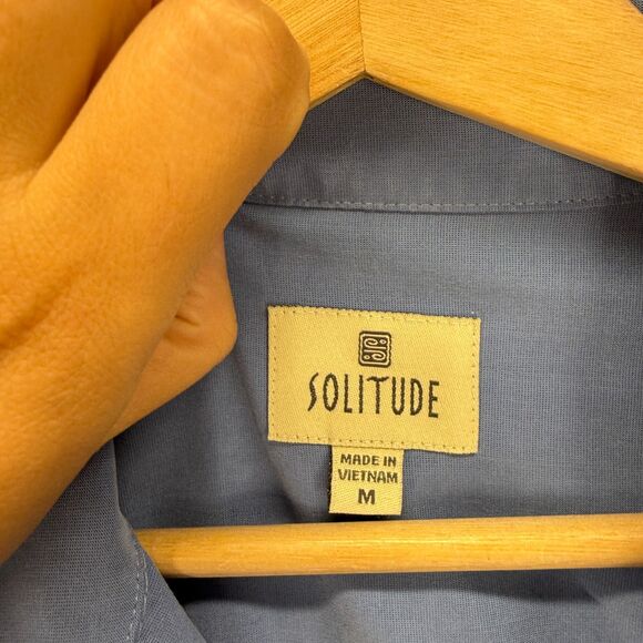 Solitude Shirt Men M Medium Blue Button Up Collared Short Sleeve Pockets Rayon - Picture 3 of 7